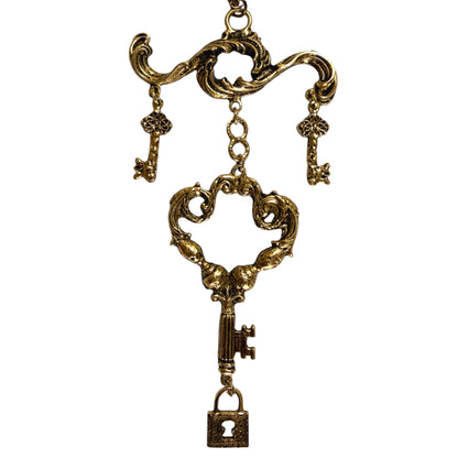 1960s 1970s XXL Rococo Lock & Key Statement Necklace