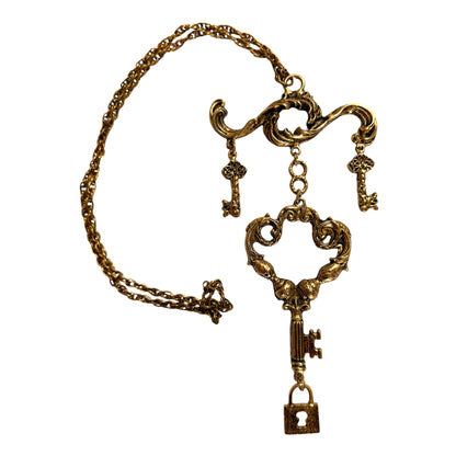 1960s 1970s XXL Rococo Lock & Key Statement Necklace