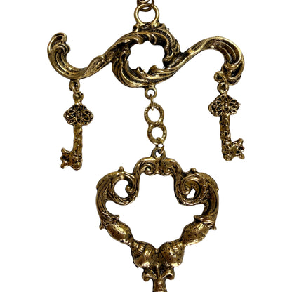 1960s 1970s XXL Rococo Lock & Key Statement Necklace