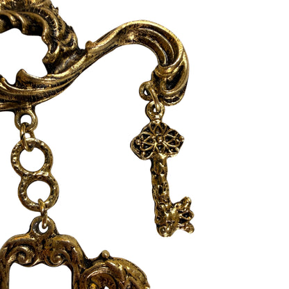 1960s 1970s XXL Rococo Lock & Key Statement Necklace