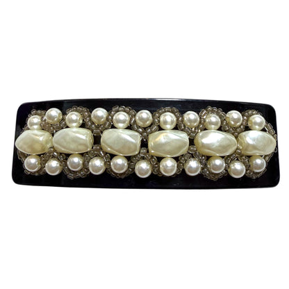 1980's Black Hair Barrette With Faux Pearls