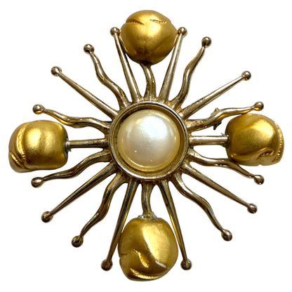 Gold Tone Starburst Brooch