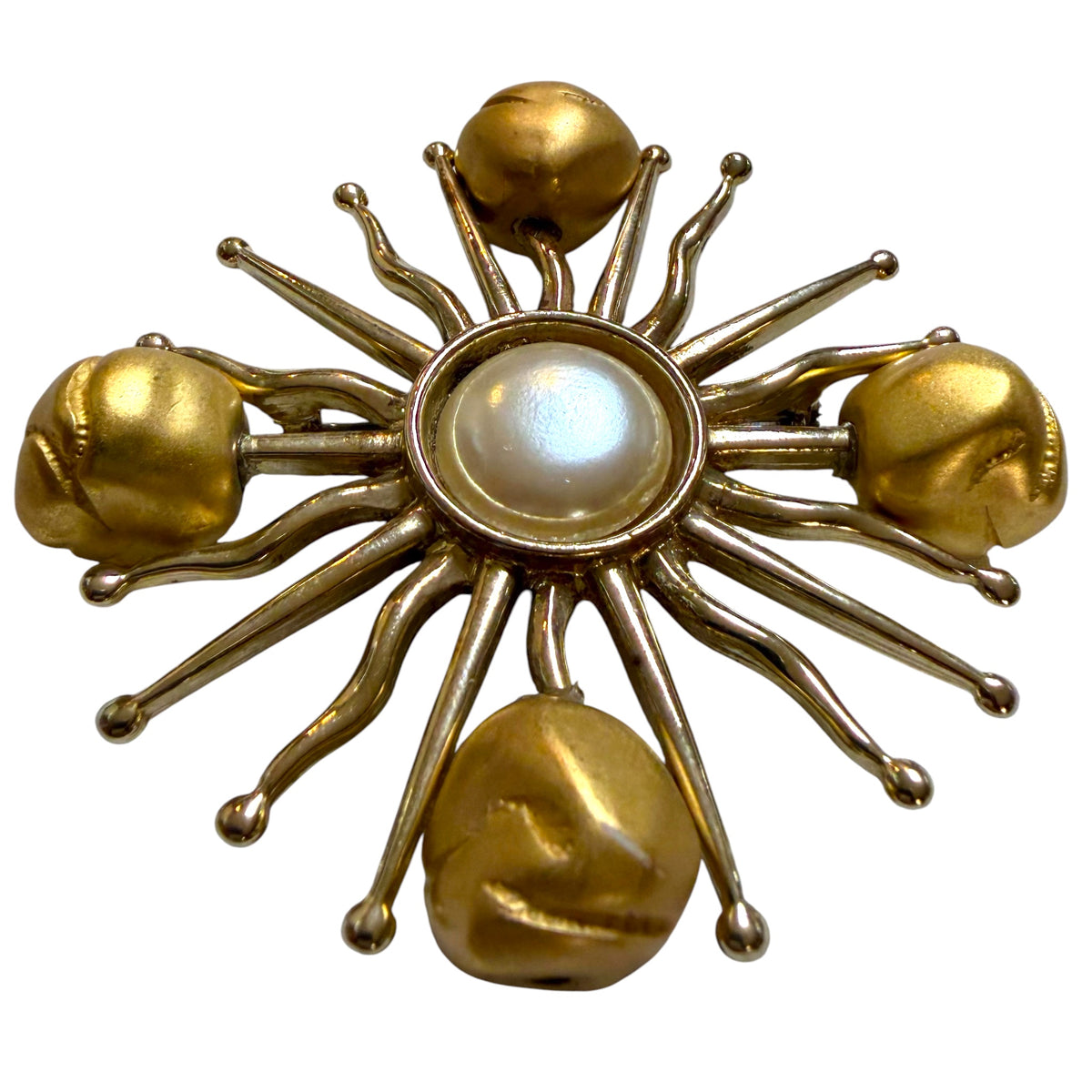 Gold Tone Starburst Brooch