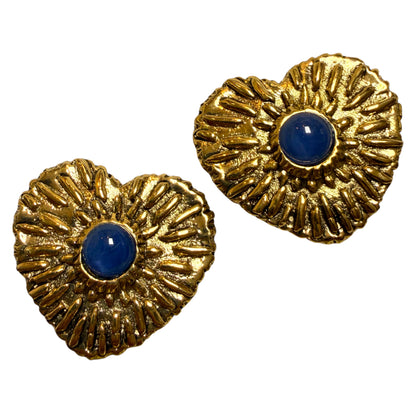 Vintage Brutalist Heart Shaped Clip On Earrings