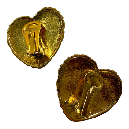 Vintage Brutalist Heart Shaped Clip On Earrings
