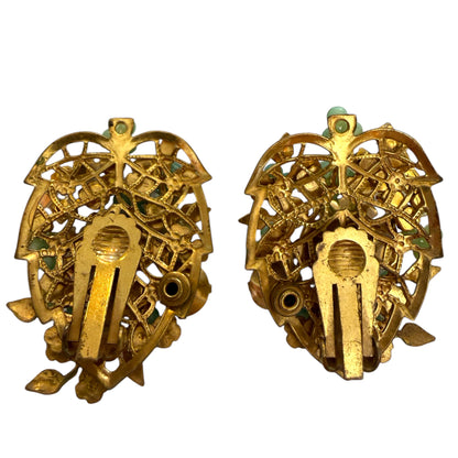 1950s Blue-Green Botanical Clip On Earrings