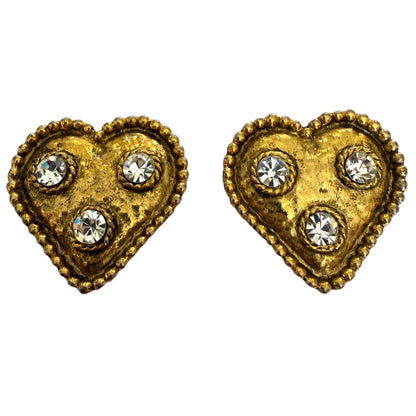 Heart Clip On Earrings With Rhinestones