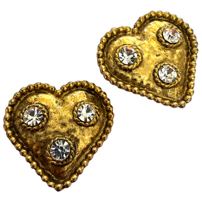 Heart Clip On Earrings With Rhinestones