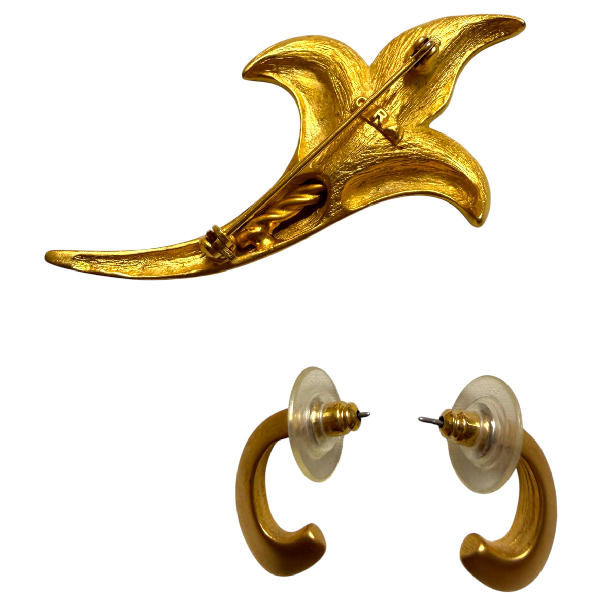 Half Hoop Pierced Earrings with Calla Lily Brooch Set