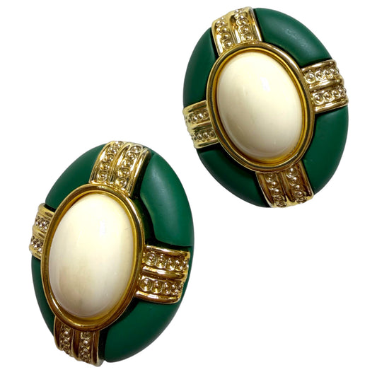 Vintage Oversized Oval Clip On Earrings