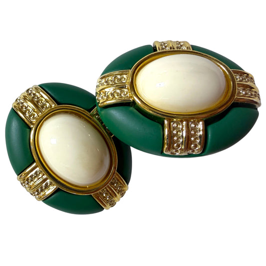 Vintage Oversized Oval Clip On Earrings