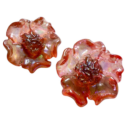 Large Pink Camelia Clip On Earrings