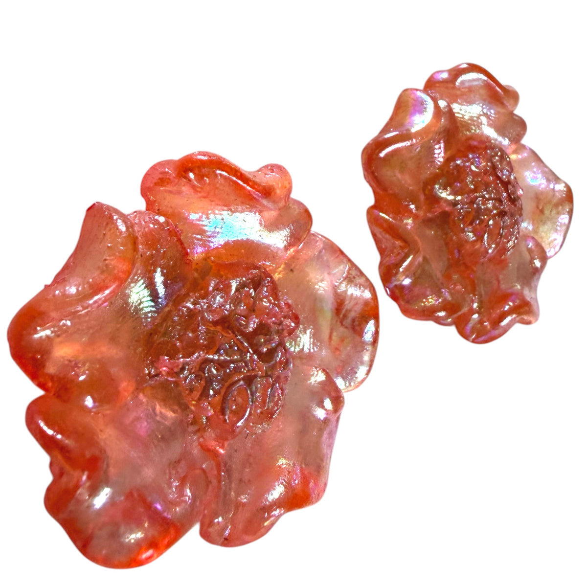 Large Pink Camelia Clip On Earrings