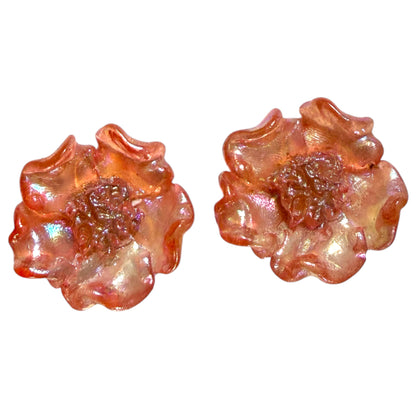 Large Pink Camelia Clip On Earrings