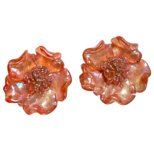 Large Pink Camelia Clip On Earrings