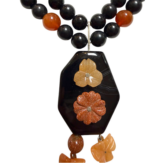 Obsidian Floral Necklace