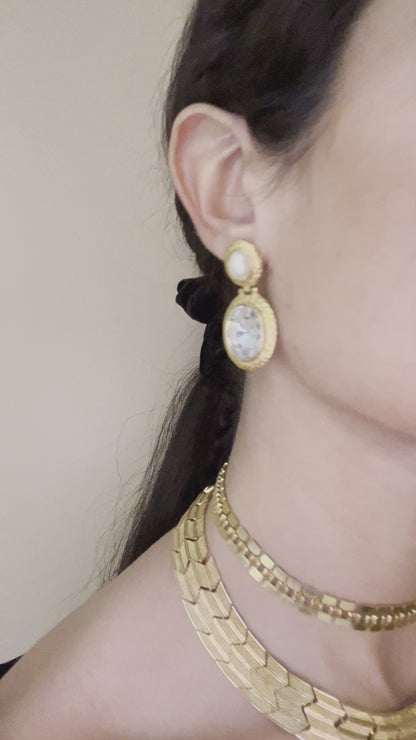 1980's Gold Tone Faux Pearl Dangle Earrings