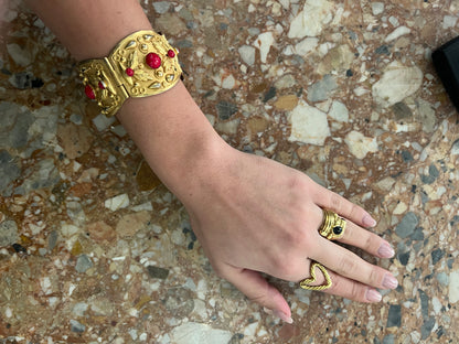 Decorative Rich Gold Bracelet with Red Beads