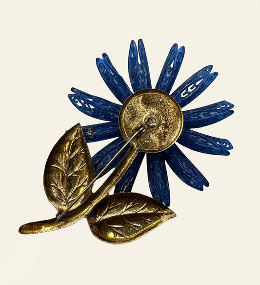 Retro Blue Flower Brooch