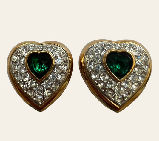 Vintage Heart Shaped Diamanté Clip On Earrings