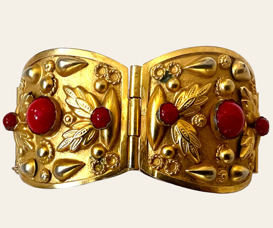 Decorative Rich Gold Bracelet with Red Beads