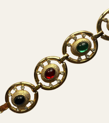 1990's Multicolor Cabochon Link Gold Tone Bracelet