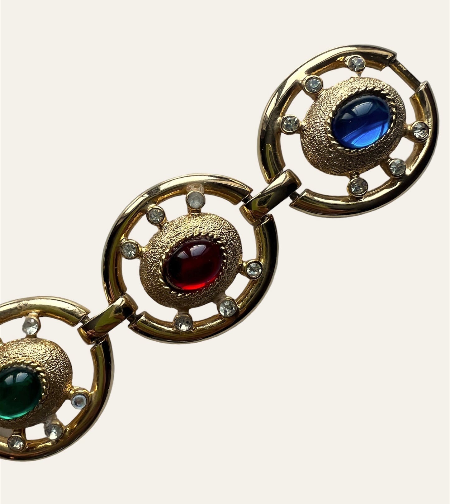 1990's Multicolor Cabochon Link Gold Tone Bracelet