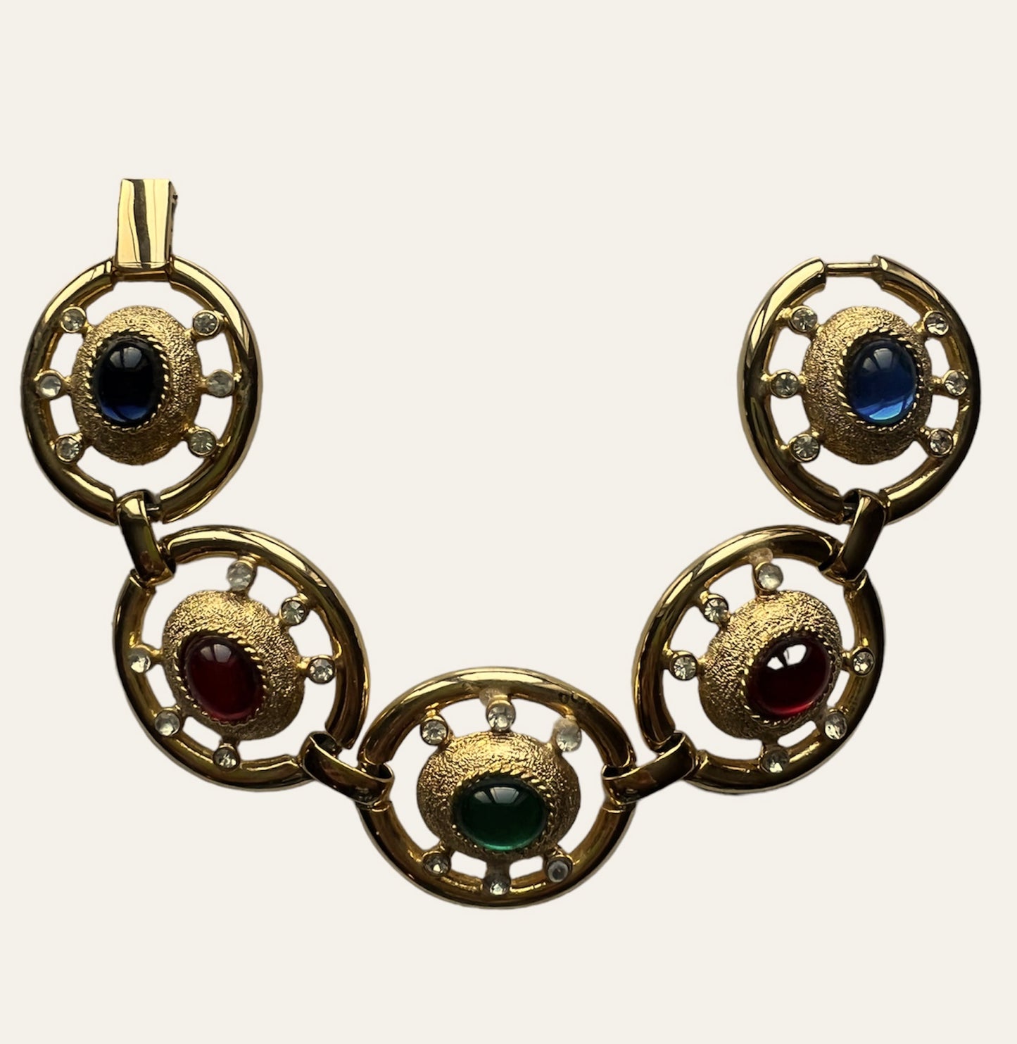 1990's Multicolor Cabochon Link Gold Tone Bracelet