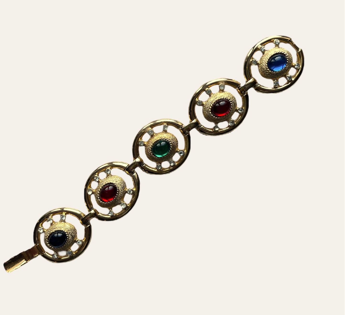 1990's Multicolor Cabochon Link Gold Tone Bracelet