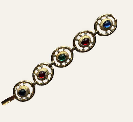 1990's Multicolor Cabochon Link Gold Tone Bracelet
