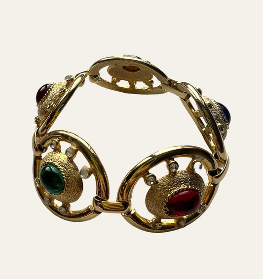 1990's Multicolor Cabochon Link Gold Tone Bracelet