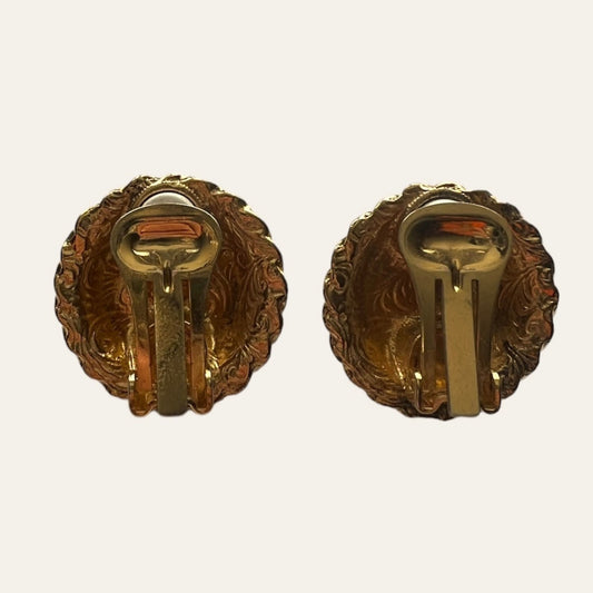 1960's Petite Purple Gold Tone Clip On Earrings