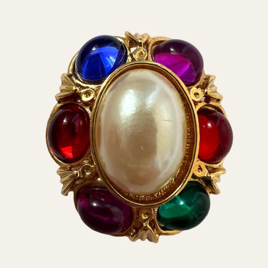 1980's Colourful Faux Pearl Clip On Earrings
