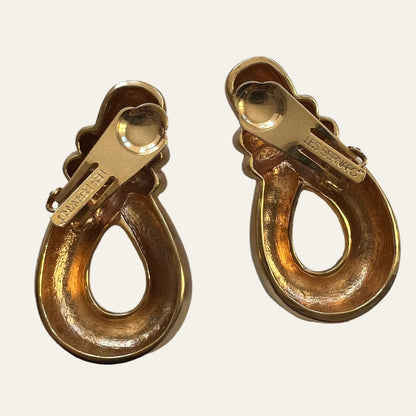 LES BERNARD Gold Tone Chunky Clip On Earrings