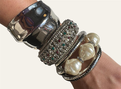 Silver Tone Bangle with Rhinestones