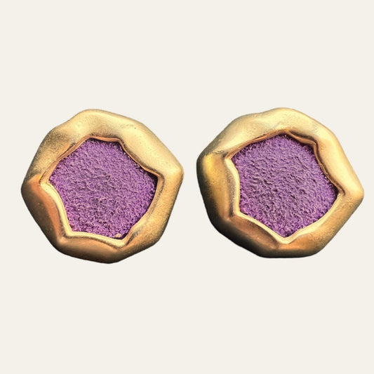 Brushed Gold Tone Purple Clip On Earrings
