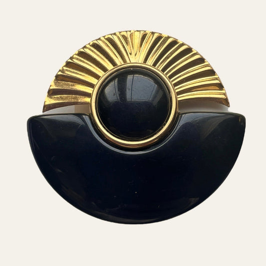 Oversized Black And Gold Tone Clip On Earrings