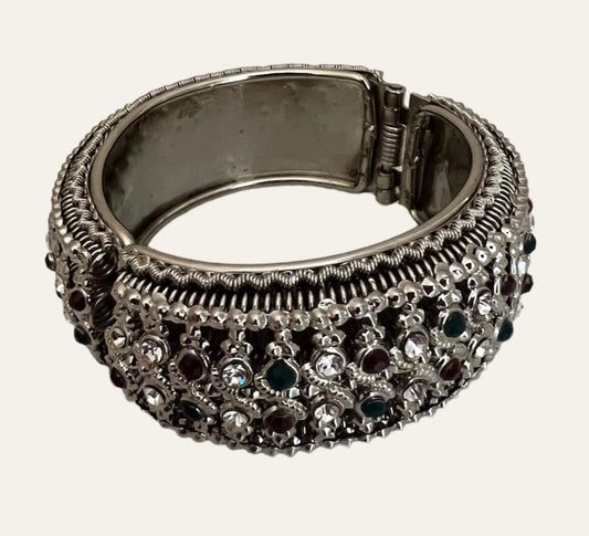 Silver Tone Bangle with Rhinestones