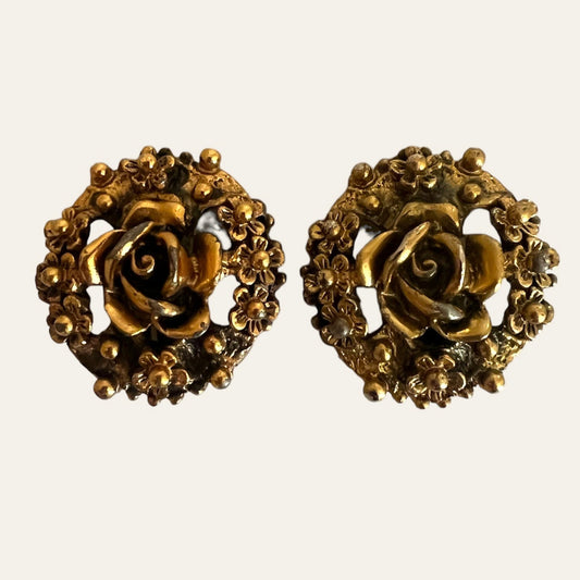 1960's Tortolani Floral Rose Clip On Earrings