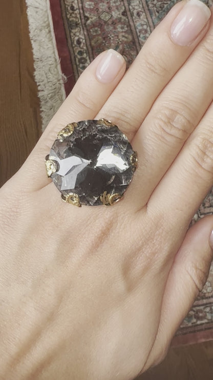 Massive Crystal Silver Night Adjustable Ring