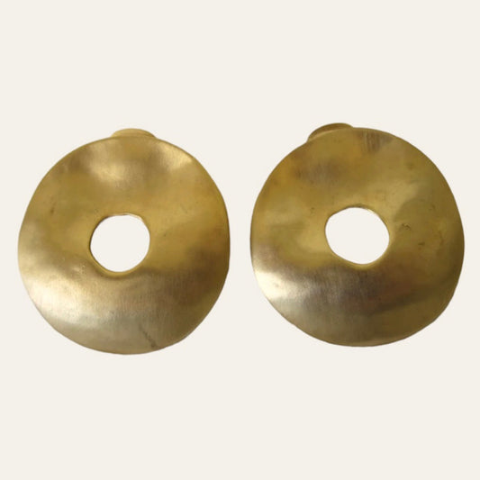 Oversized Lazuli Gold Tone O Clip On Earrings