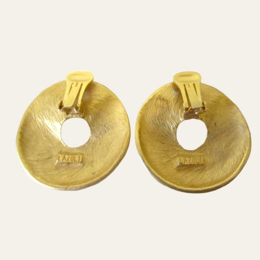 Oversized Lazuli Gold Tone O Clip On Earrings